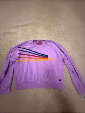 Aviator Nation Lavender Crewneck Sweatshirt with Multicolor Stripe Sun